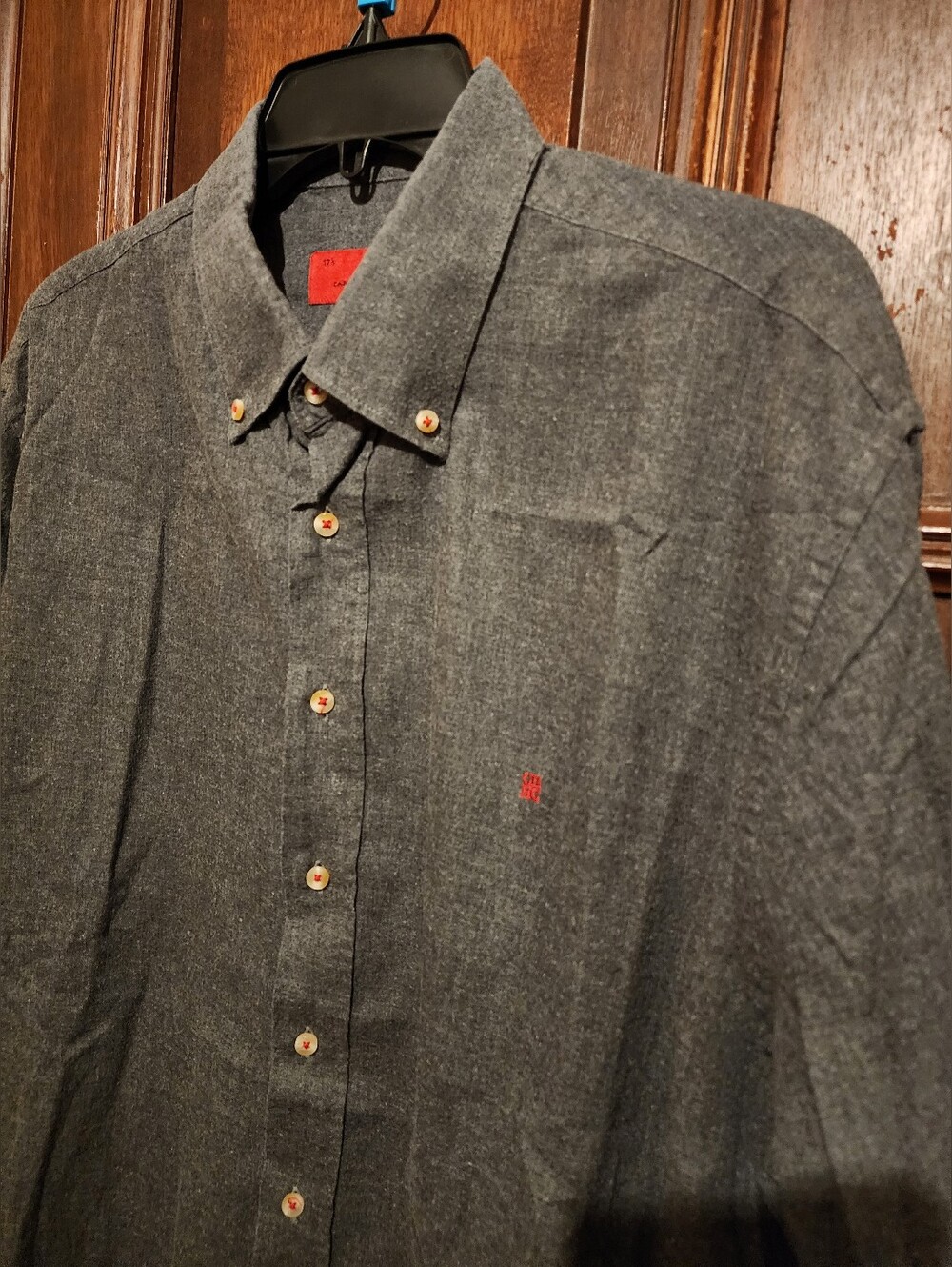 CH Carolina Herrera Men's Gray Flannel Woven Button Down Shirt-Size 17.5 / XL